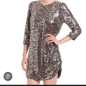 Parker NY Sequin Black Copper Dress Silk Evening Special Occasion